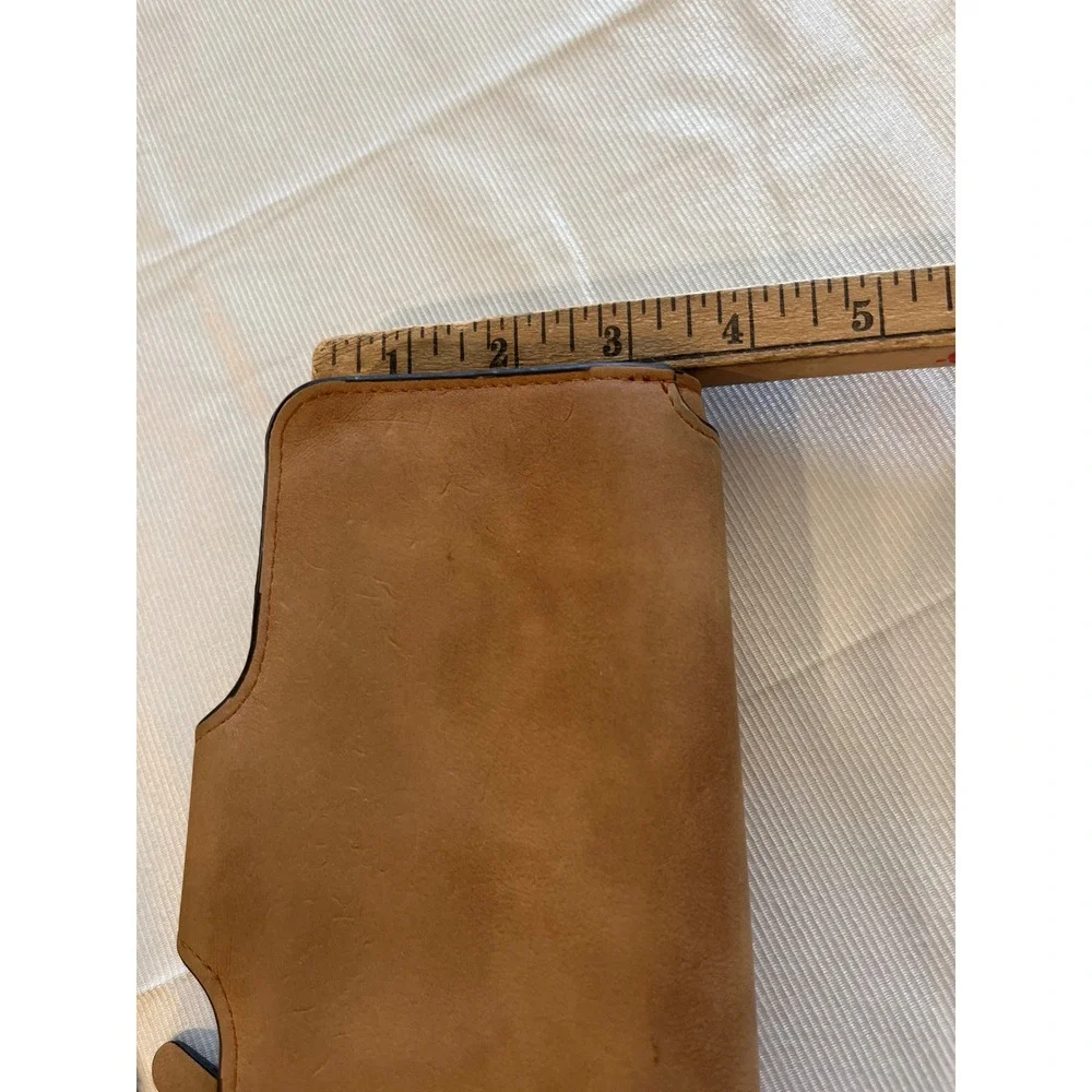 Baellerry Tan‎ Faux Leather Long Bifold Wallet Snap Zip Card Slots ID Window